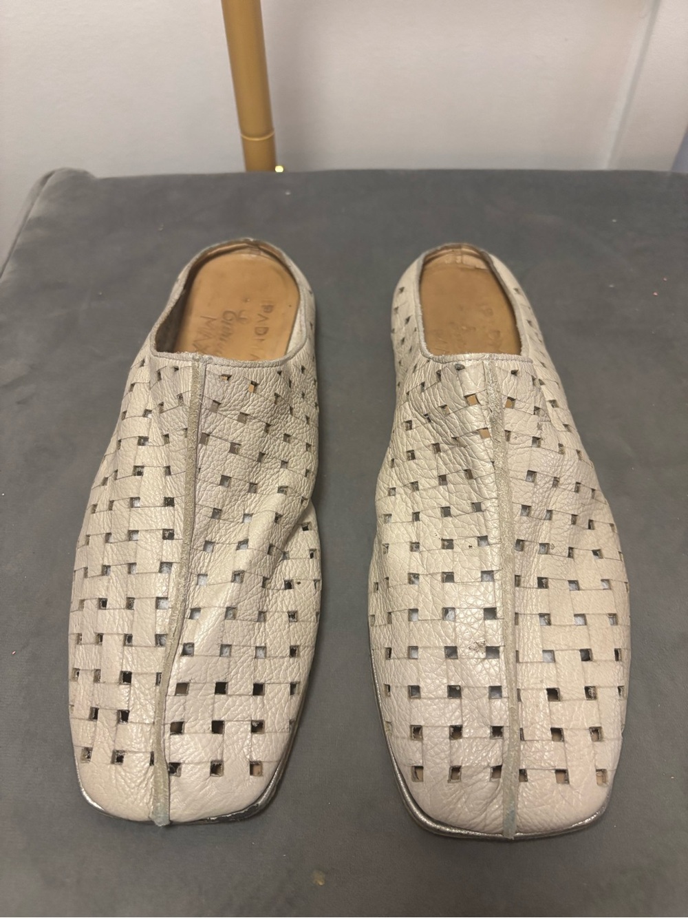Men's Woven Slip-On Leather Shoes in Off-White